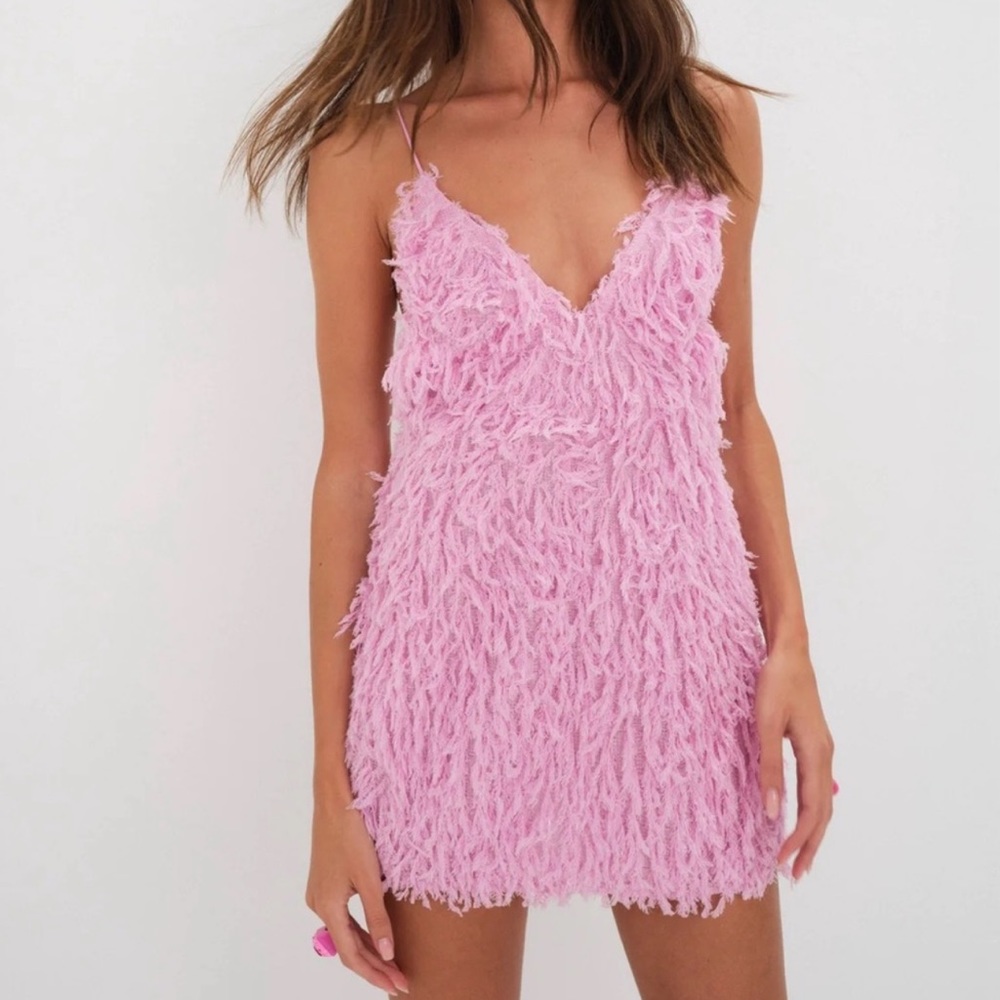 For Love and Lemons Pink Feather Dress!